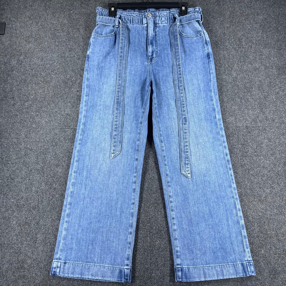 J.Crew Wide Leg Jeans Womens 29 Blue Paperbag Waist Belted Denim